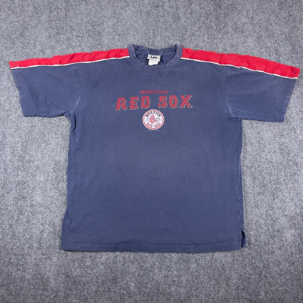 Vintage Boston Red Sox Lee Sport Shirt Mens XL Blue 2004 MLB Racing Stripe Tee